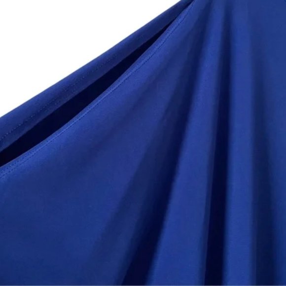 MARINA Stretch Asymmetrical Hem 3/4 Split Sleeve Cobalt Blue Tunic Top Size 1X - Picture 3 of 6